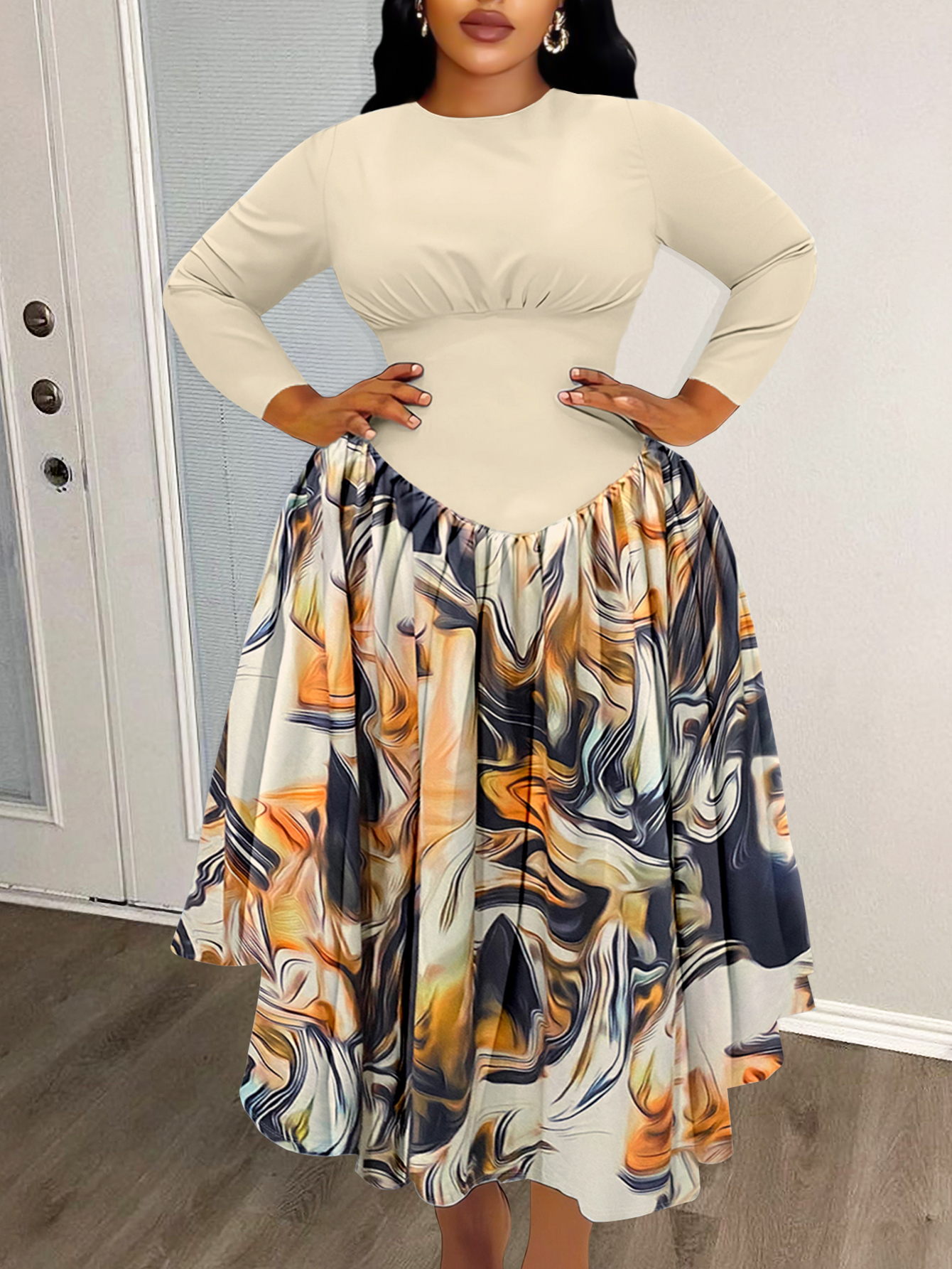 LW BASICS Plus Size Color Contrast Dress