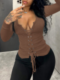 LW Plus Size Bandage Design Solid Color T-shirt