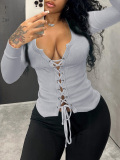 LW Plus Size Bandage Design Solid Color T-shirt