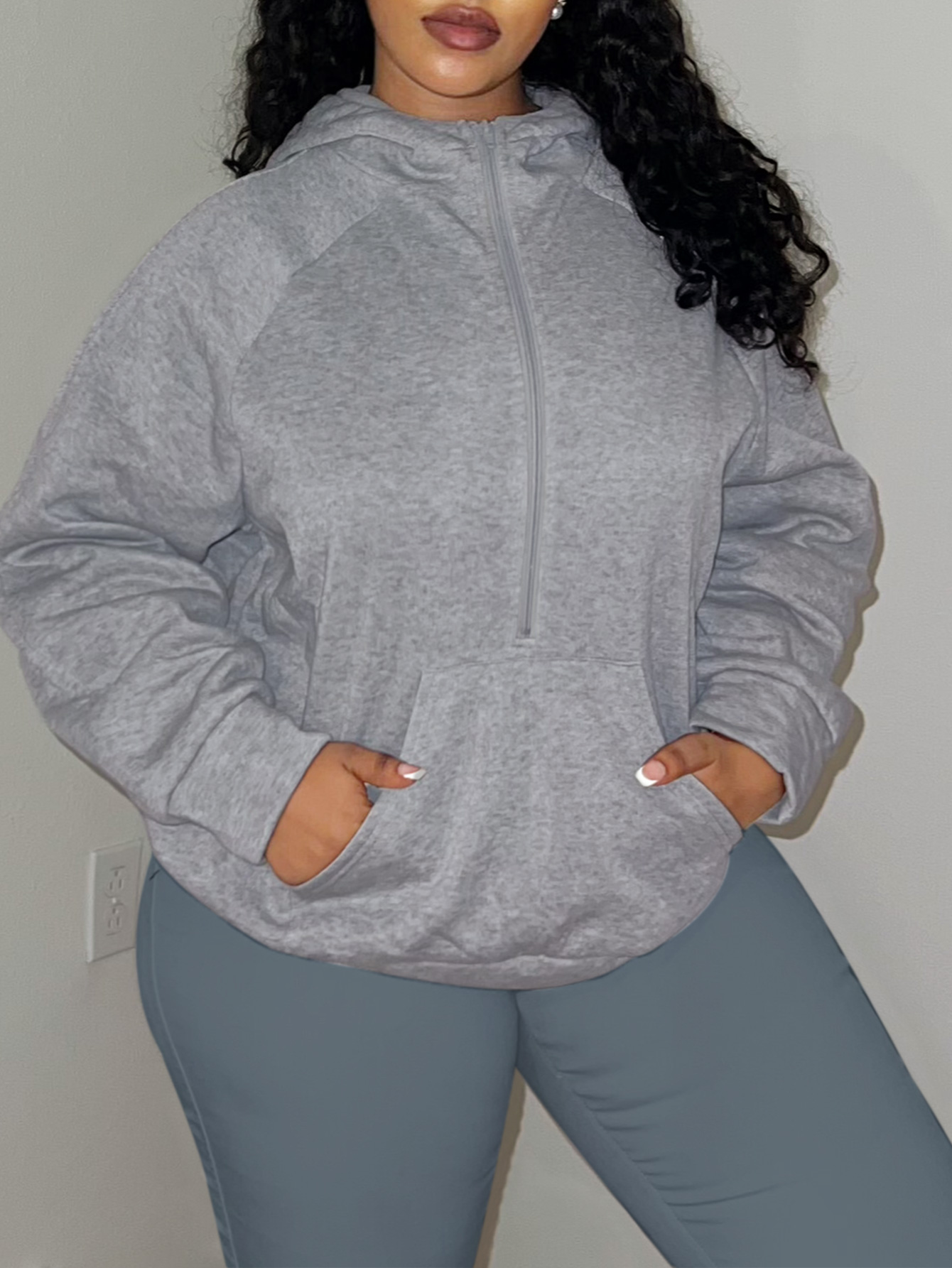 LW Plus Size Pocket Design Solid Color Sweatshirt&Hoodie