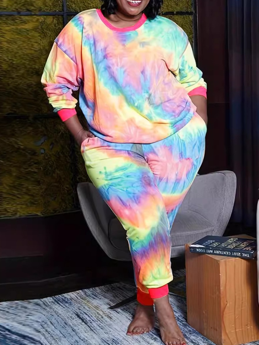 LW Plus Size Pattern Tie Dye Two-piece Pants Set