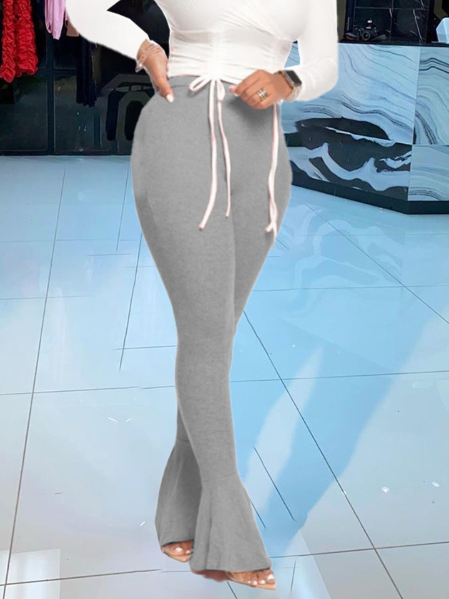 LW BASICS Drawstring Solid Color Two-piece Pants Set