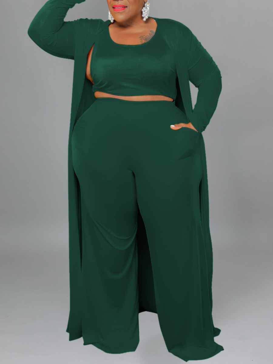 LW BASICS Plus Size Solid Color Two-piece Pants Se