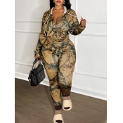 LW Plus Size Hooded Collar Mixed Print Tracksuit S