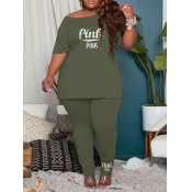 LW Plus Size Pattern Letter Print Two-piece Pants 