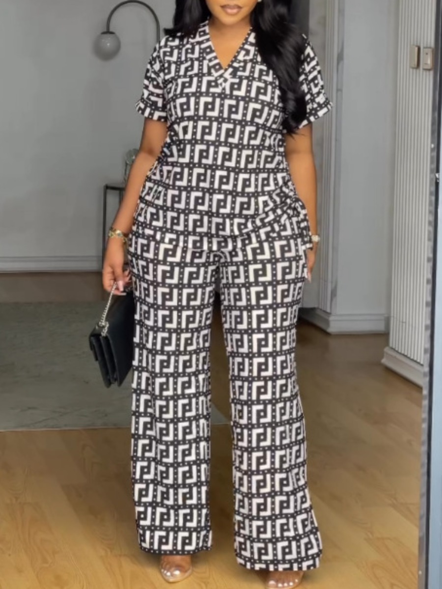 LW Plus Size Pattern Geometric Two-piece Pants Set