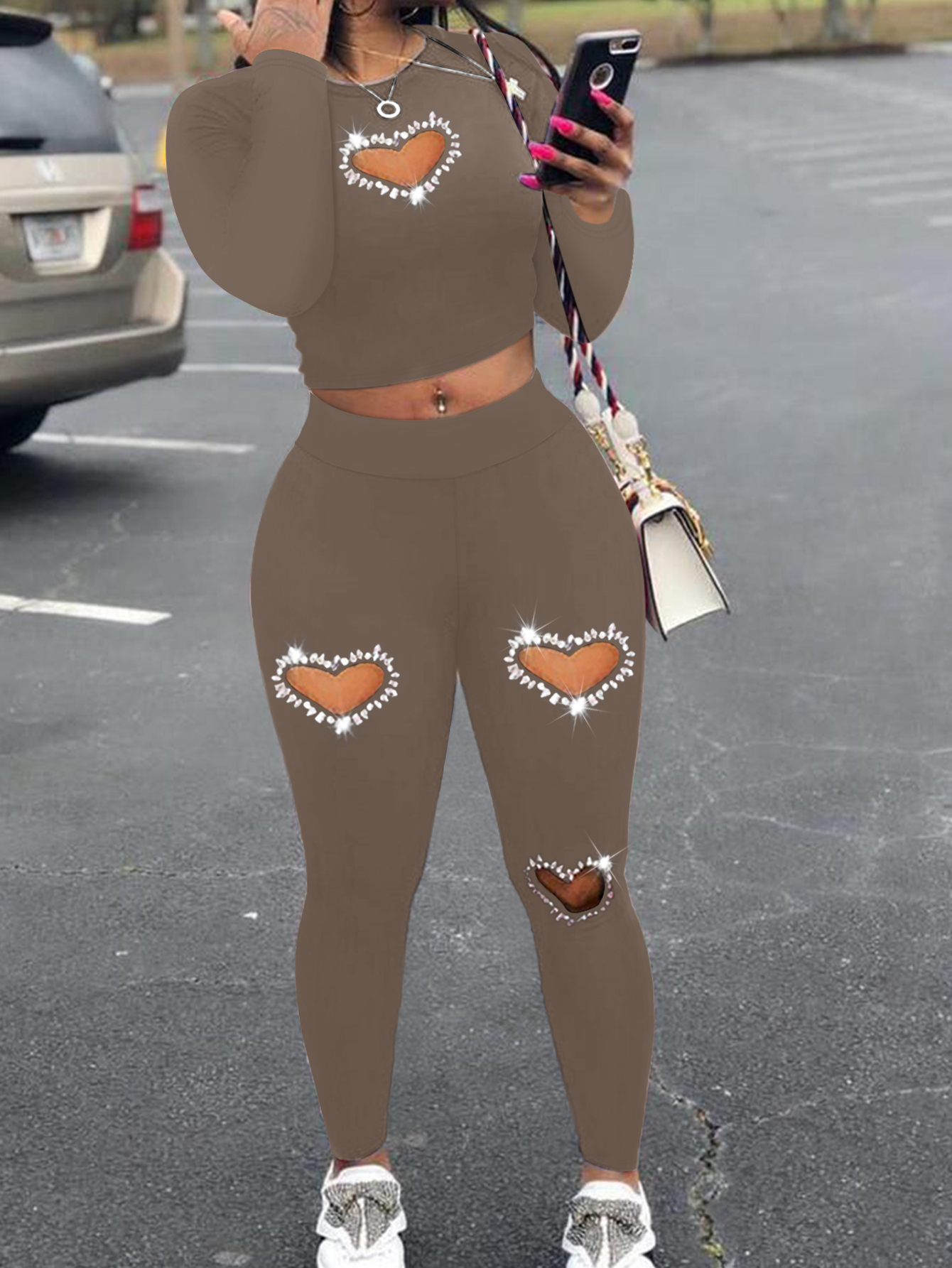 LW Hot Drilling Pierced Two-piece Pants Set