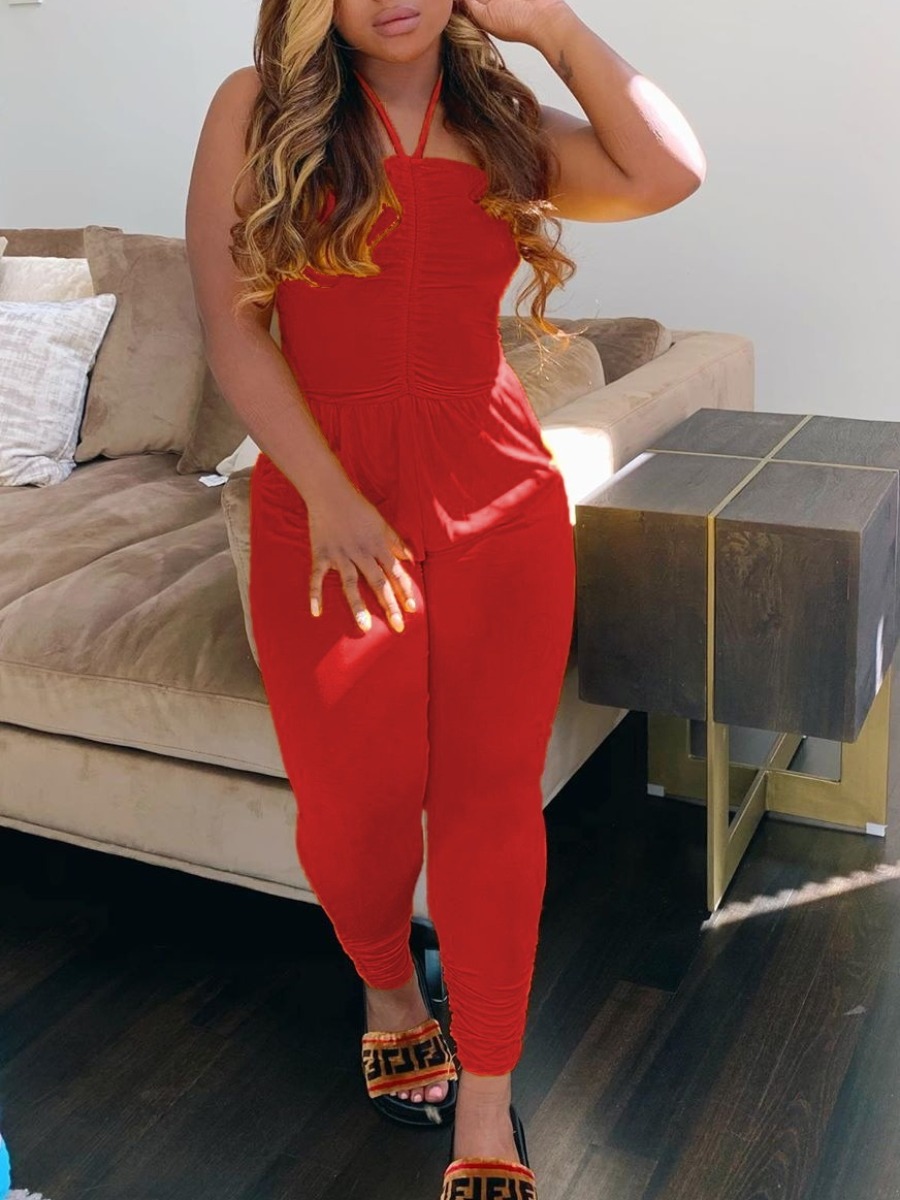 LW Bandage Design Solid Color Jumpsuit