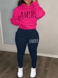 LW Casual Sweat Hooded Collar Pattern Letter Long Sleeve Two-piece Pants Set