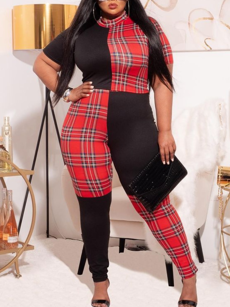 LW Plus Size Patchwork Plaid Jumpsuit