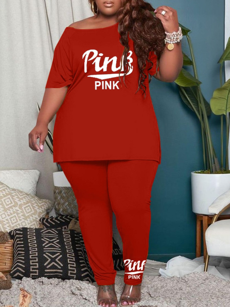 LW Plus Size Pattern Letter Print Two-piece Pants 