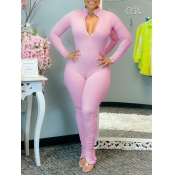 LW BASICS Zipper Design Solid Color Jumpsuit