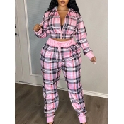 LW BASICS Plus Size Large Plaid Two-piece Pants Se