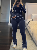 LW Casual Polyester Mandarin Collar Patchwork Solid Color Long Sleeve Two-piece Pants Set
