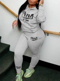 LW Plus Size Pink Letter Print Kangaroo Pocket Tracksuit Set