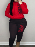 LW Casual Sweat Hooded Collar Pattern Letter Long Sleeve Two-piece Pants Set