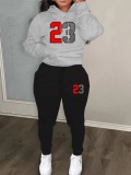 LW Casual Polyester Hooded Collar Drawstring Print Long Sleeve Two-piece Pants Set