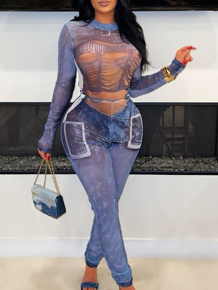 LW SXY Sxy Polyester Round Neck Pattern Mixed Prin