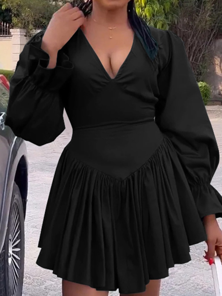 LW Ruched Solid Color Mini Dress