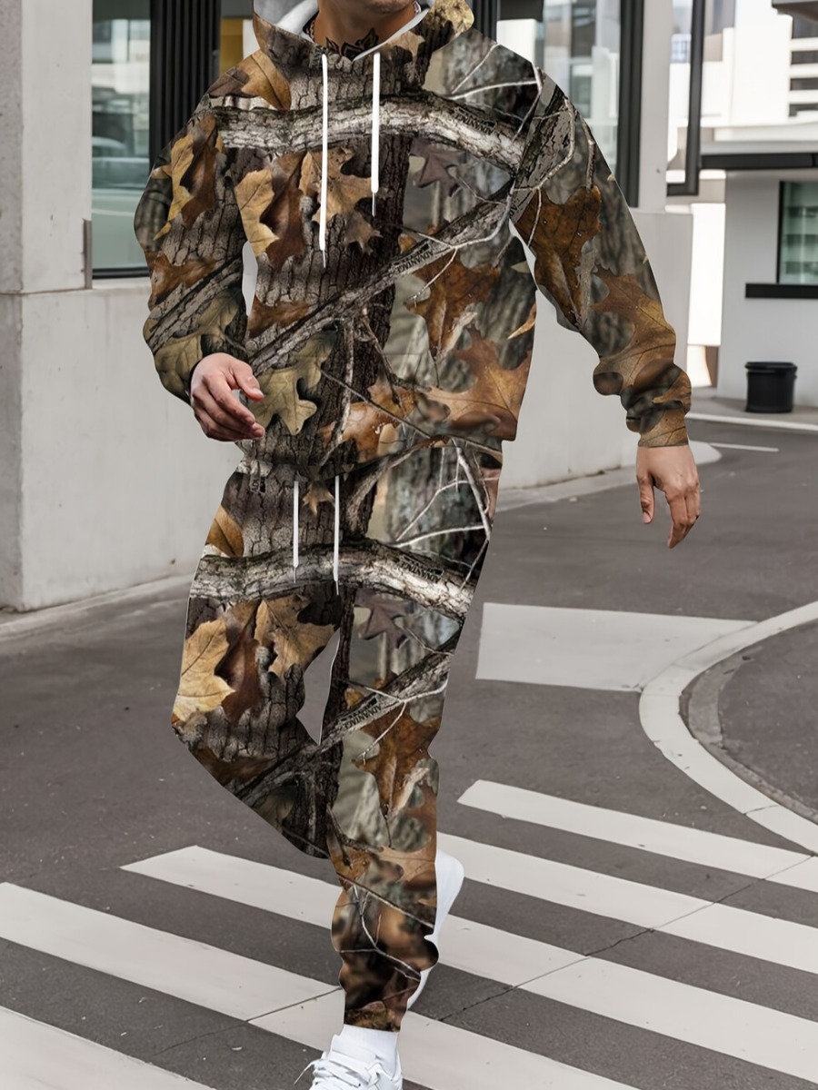 LW Men Pattern Mixed Print Two-piece Pants Set