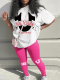 LW Casual Polyester Round Neck None Letter Short Sleeve Two-piece Pants Set