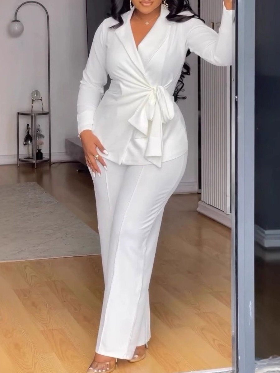 LW Plus Size Bandage Design Solid Color Two-piece Pants Set
