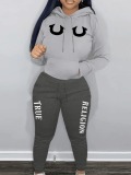 LW Street Polyester Hooded Collar Pattern Letter Print Long Sleeve Two-piece Pants Set