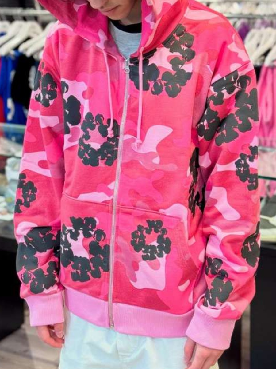 LW Men Drawstring Floral Camo Jacket