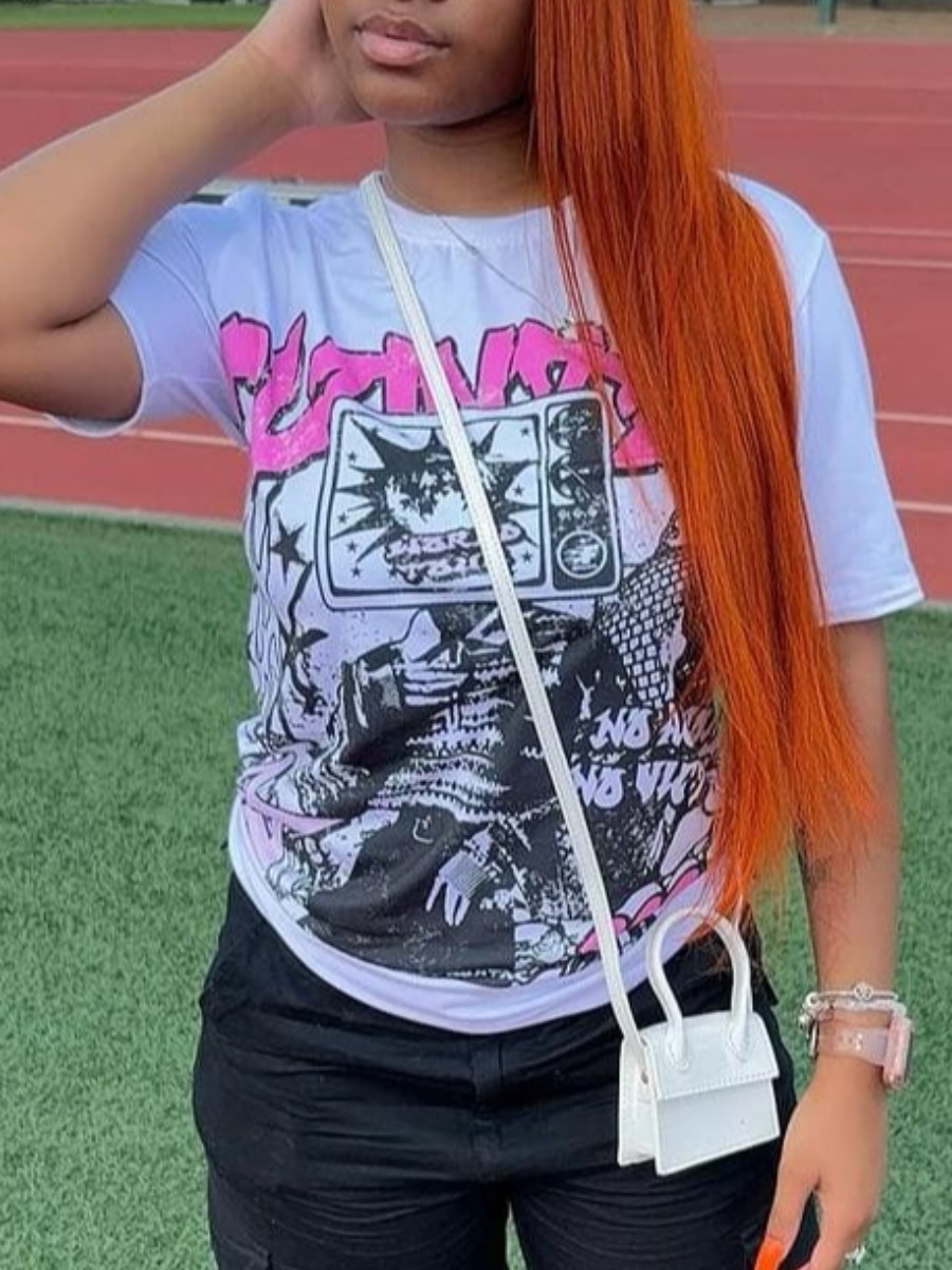 LW Pattern Letter Cartoon Print T-shirt
