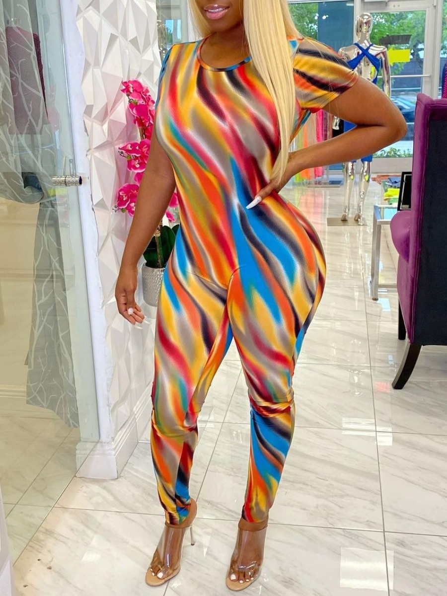 LW Backless Geometric Pattern Jumpsuit