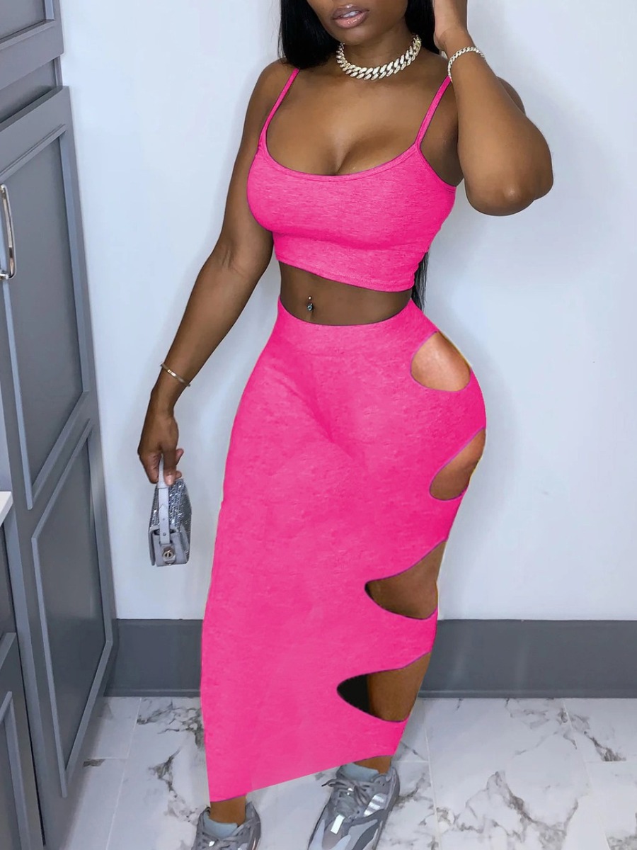 LW SXY Sxy Polyester U Neck Cut Out Solid Color Sl