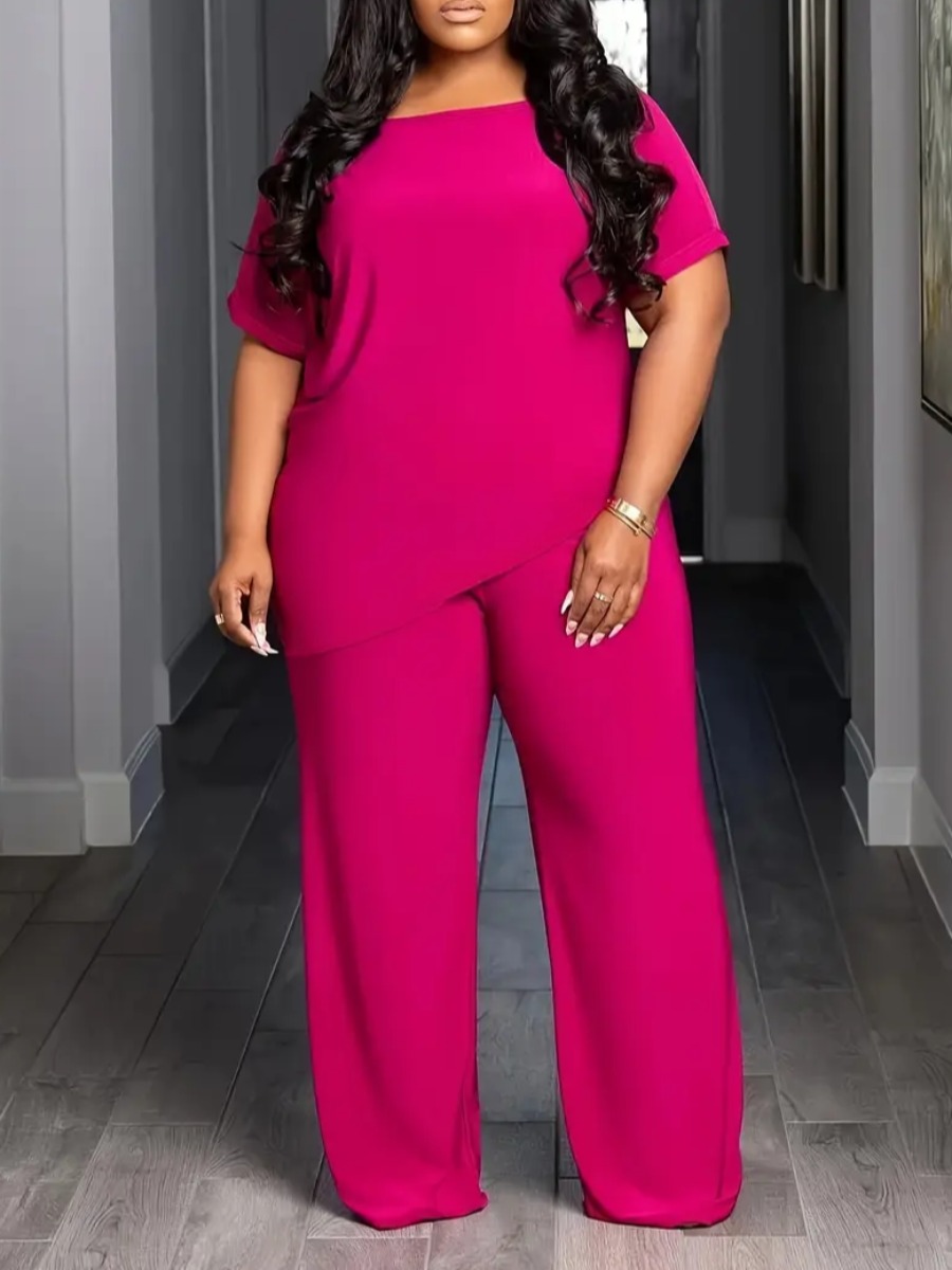 LW BASICS Plus Size Asymmetrical Solid Color Two-piece Pants Set