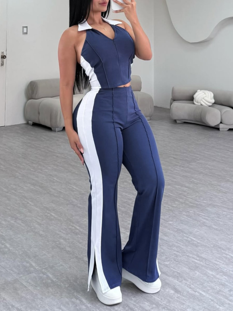 LW BASICS Casual Polyester Turndown Collar Patchwo