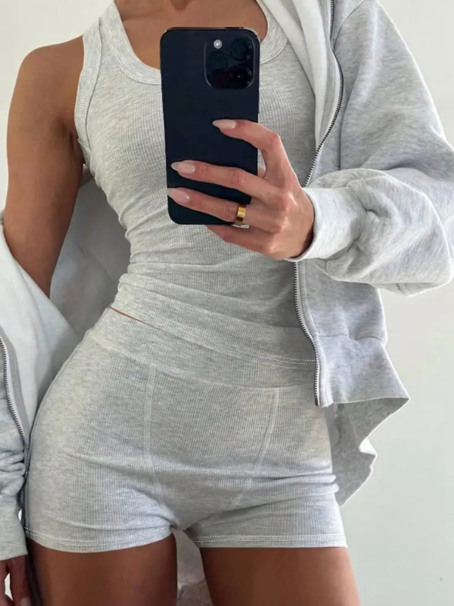 LW BASICS Casual Polyester U Neck Solid Color Slee