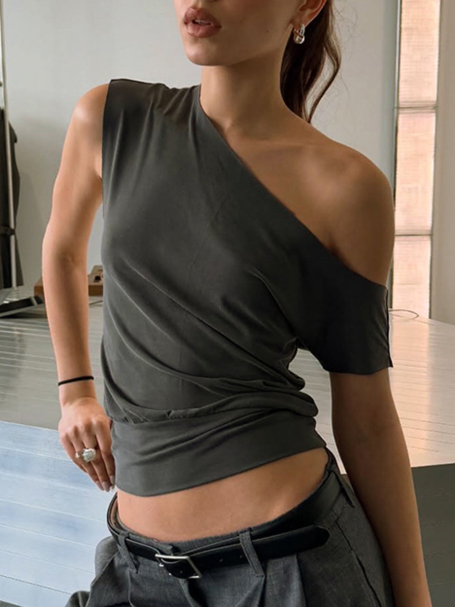 LW BASICS Asymmetrical Solid Color Camisole&Tank T