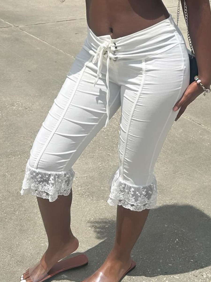 LW Lace Patchwork Solid Color Pants