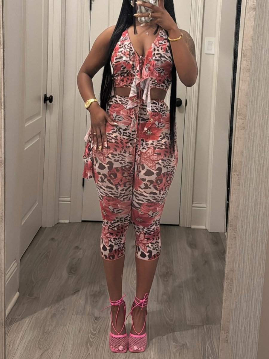 LW Vacation Polyester Halter Pattern Leopard Print