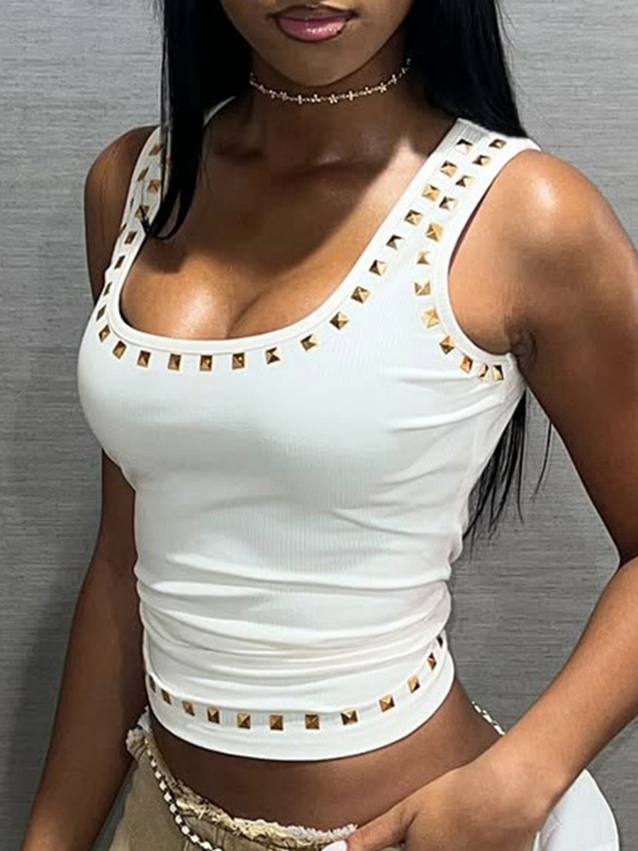 LW Rivets Solid Color Camisole&Tank Top
