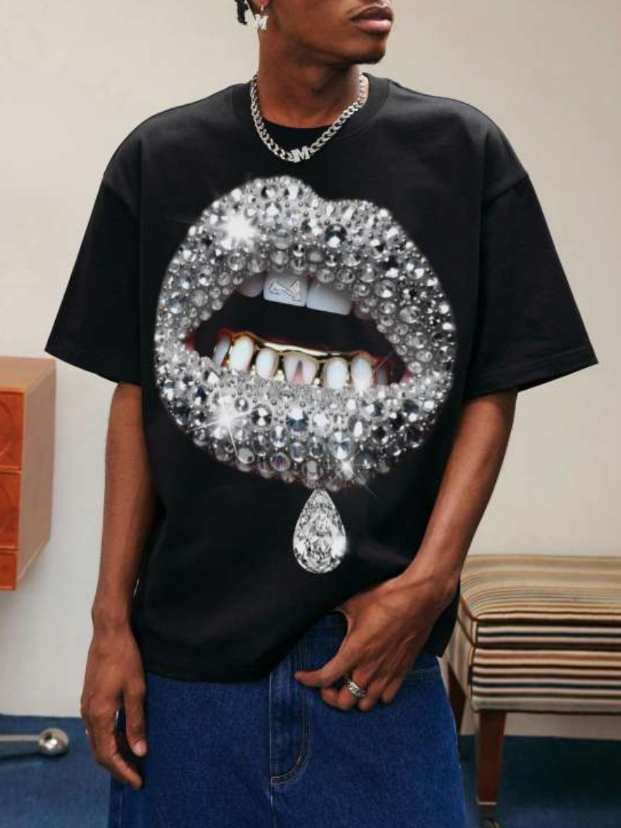 LW Men Pattern Lip Print T-shirt