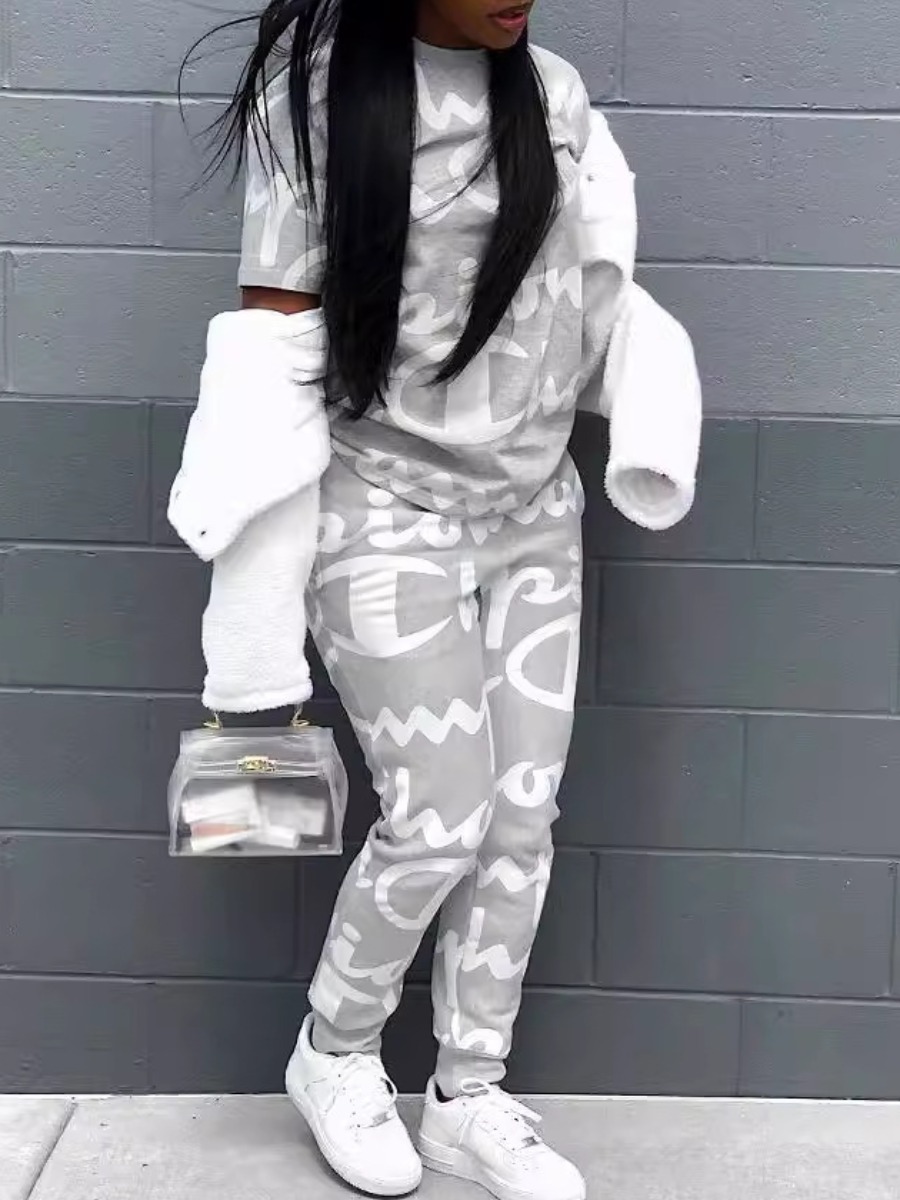 LW Casual Polyester Round Neck None Letter Print S