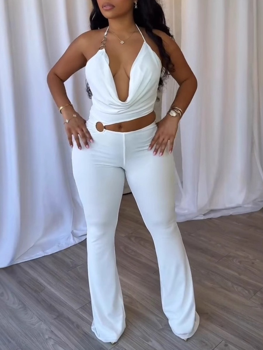 LW SXY Metal Accessories Solid Color Jumpsuit