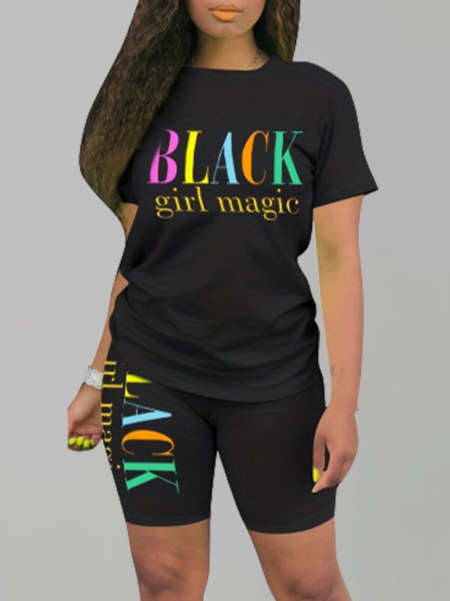 LW Casual Polyester Round Neck Pattern Letter Shor