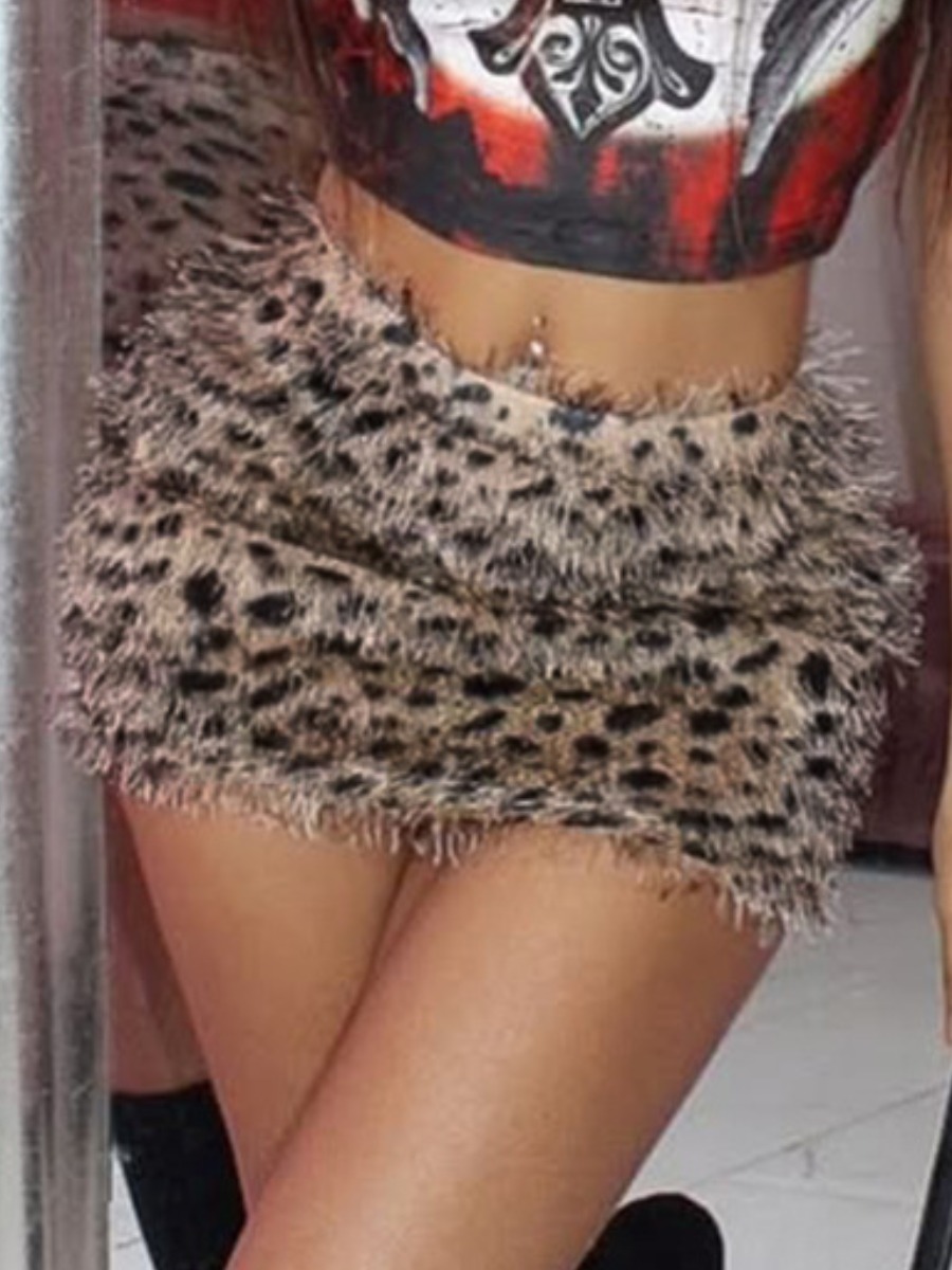 LW SXY Plush Leopard Print Leopard Skirts
