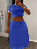 LW BASICS Casual Polyester Round Neck Solid Color Short Sleeve Two-piece Skirt Set