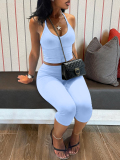 LW BASICS Casual Pit Article Fabrics Spaghetti Strap Solid Color Sleeveless Two-piece Shorts Set
