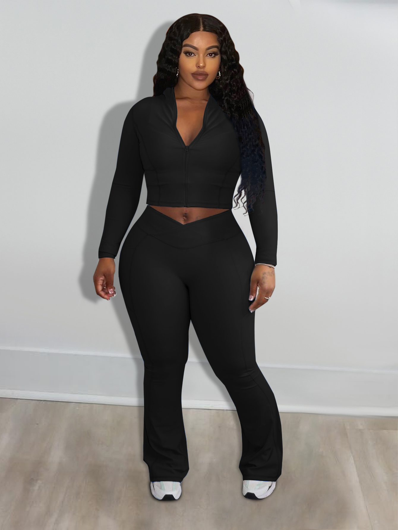 LW Plus Size Pocket Design Solid Color Two-piece P